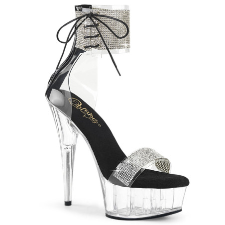 Black 15 cm DELIGHT-627RS transparent platform ankle straps high heels