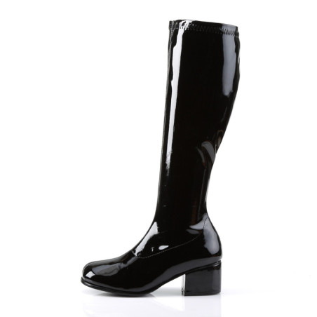 Black boots block heel 5 cm - 70s years disco gogo kneeboots patent