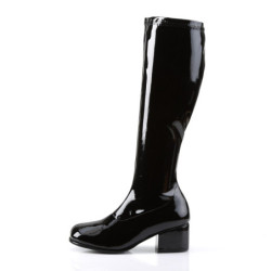 Black boots block heel 5 cm - 70s years disco gogo kneeboots patent