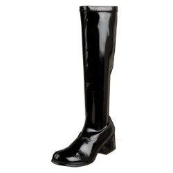 Black boots block heel 5 cm - 70s years disco gogo kneeboots patent