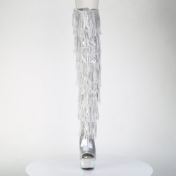 Silver 15 cm pole dance exotic overknee boots rhinestone fringes