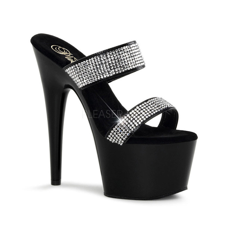 Nero 18 cm ADORE-702-2 Pantofole Tacco Alto Pietre Strass