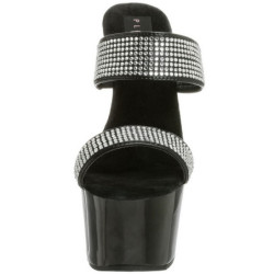 Black 18 cm ADORE-702-2 Platform High Heel Mules Rhinestone