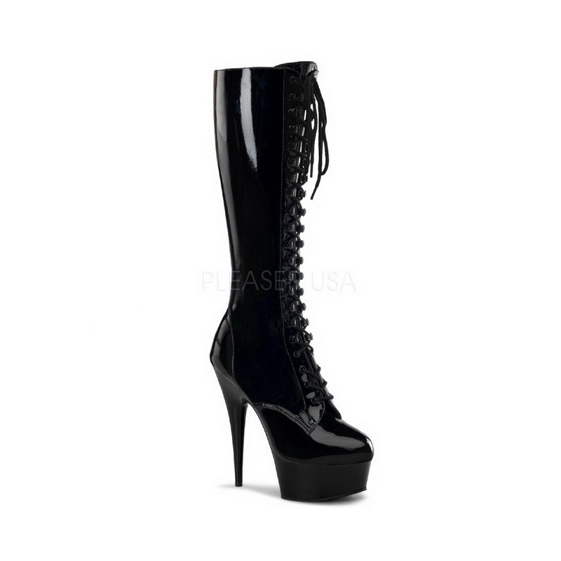 Black Shiny 15,5 cm DELIGHT-2023 Platform Knee Boots