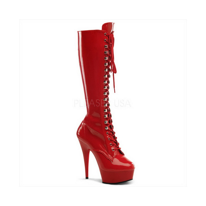 Red Shiny 15,5 cm DELIGHT-2023 Platform Knee Boots