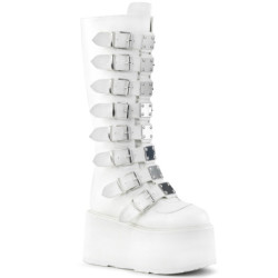 Vegan 9 cm DAMNED-318 emo knee high buckle boots platform white