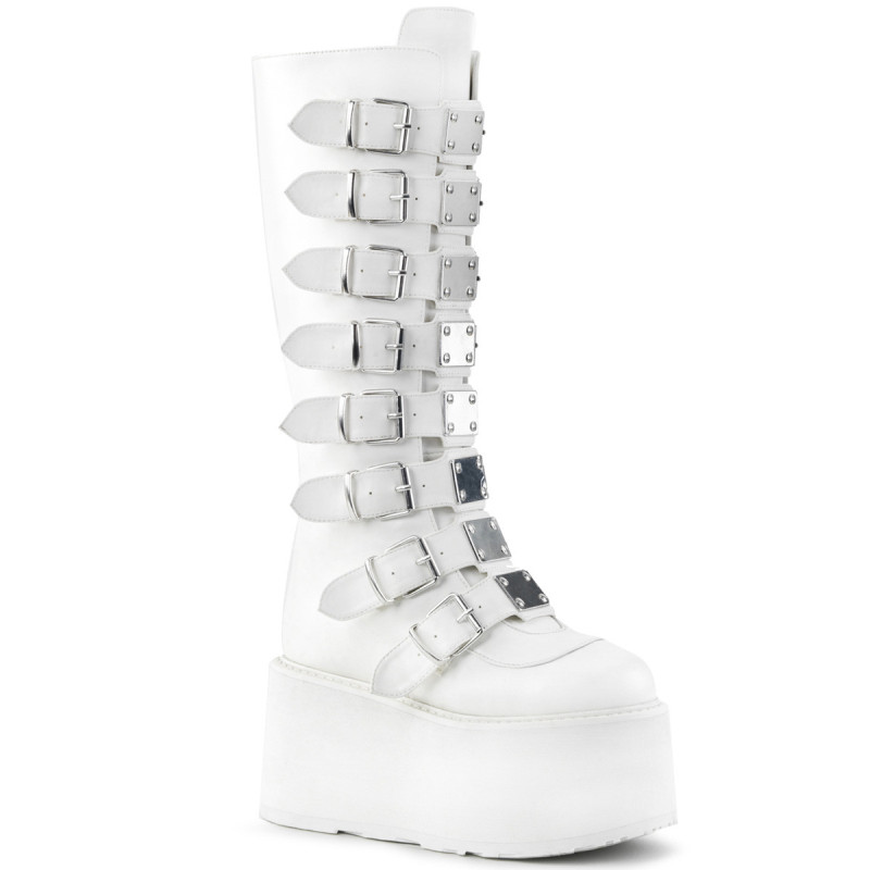 Vegan 9 cm DAMNED-318 emo knee high buckle boots platform white