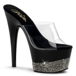 Nero Strass 18 cm Pleaser ADORE-701-3 Plateau Mules Tacco Alto