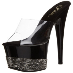 Nero Strass 18 cm Pleaser ADORE-701-3 Plateau Mules Tacco Alto