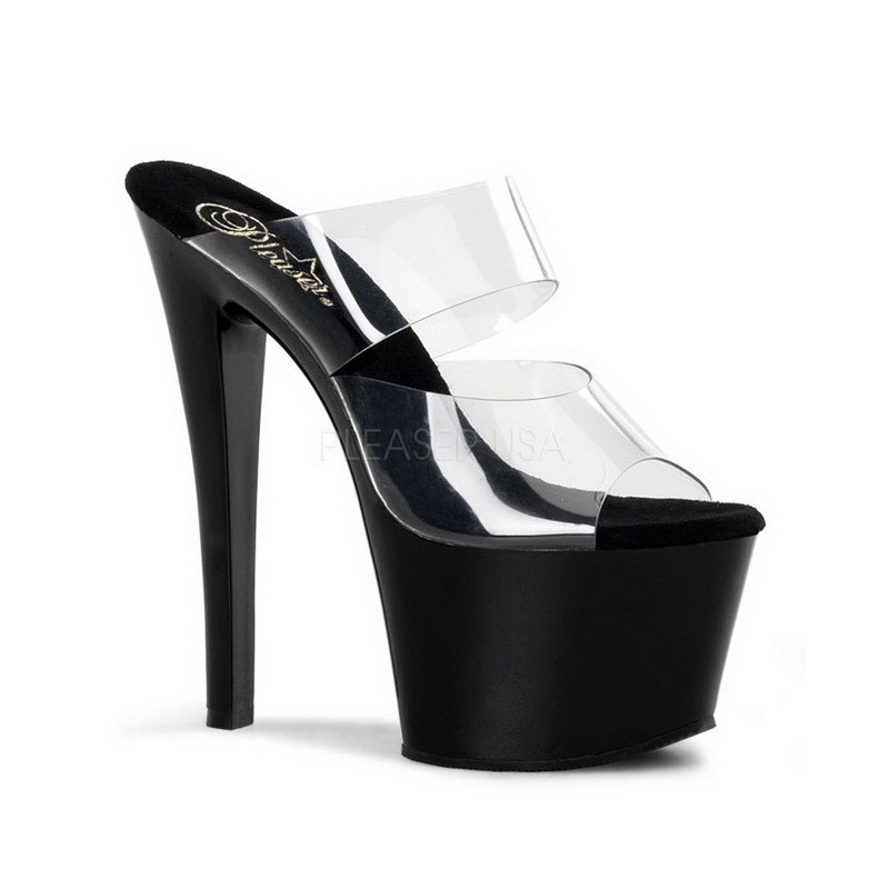 Nero Trasparente 18 cm SKY-302 Platform Ciabattina Tacchi Alti