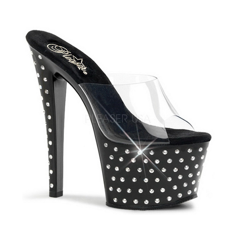 Nero Strass Platform 18 cm STARDUST-701 Ciabattina Tacchi Alti