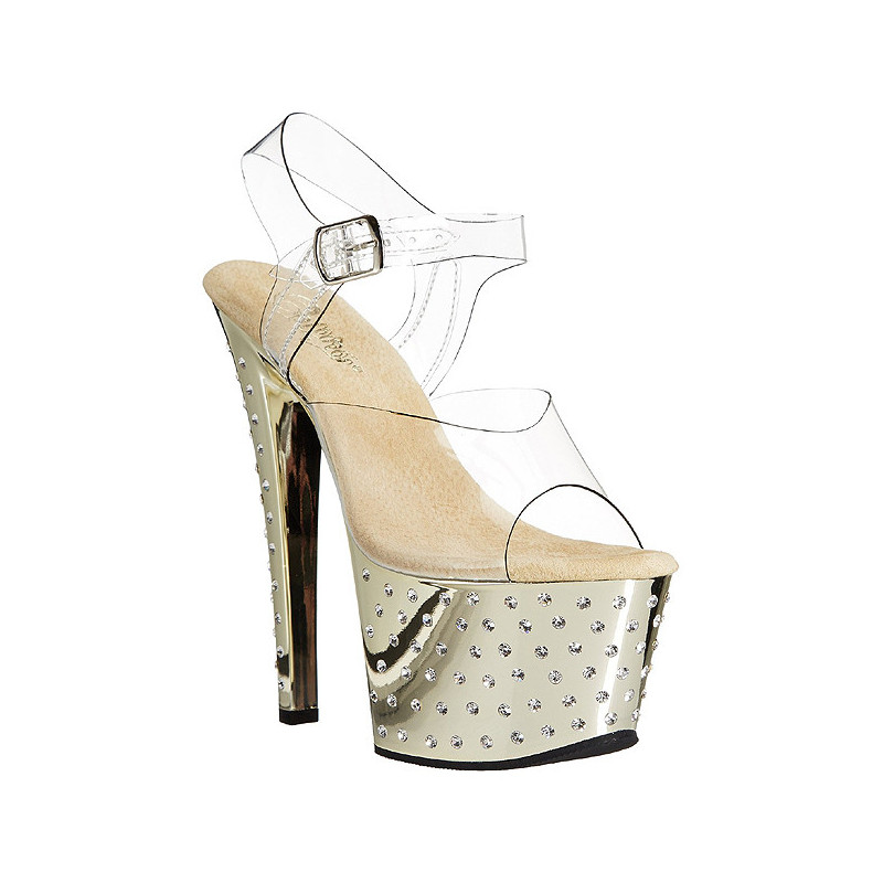 Gold 18 cm Pleaser STARDUST-708 High Heels Chrome Platform
