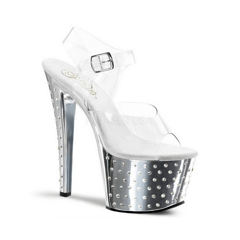 Silver 18 cm Pleaser STARDUST-708 High Heels Chrome Platform