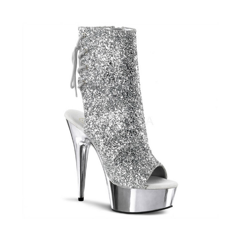 Silver Glitter 15 cm Pleaser DELIGHT-1018G Platform Ankle Calf Boots