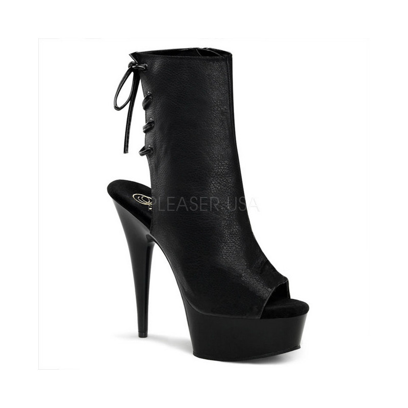 Black Leatherette 15 cm DELIGHT-1018 Platform Ankle Calf Boots