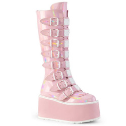Hologram 9 cm DAMNED-318 emo knee high buckle boots platform rose