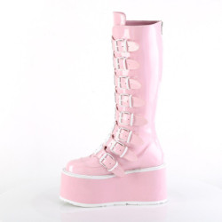Hologram 9 cm DAMNED-318 emo knee high buckle boots platform rose