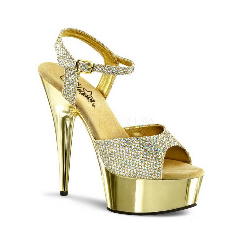 Gold 15 cm Pleaser DELIGHT-609G Chrome Platform High Heel