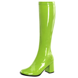 Green block heel 7,5 cm - 70s years disco gogo kneeboots patent