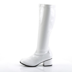 White boots block heel 5 cm - 70s years disco gogo kneeboots patent