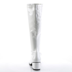 White boots block heel 5 cm - 70s years disco gogo kneeboots patent