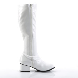 White boots block heel 5 cm - 70s years disco gogo kneeboots patent