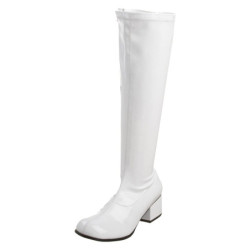 White boots block heel 5 cm - 70s years disco gogo kneeboots patent