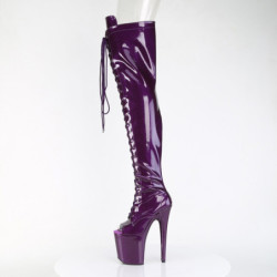 Glitter 20 cm PEEP TOE Violet thigh high boots with laces high heels