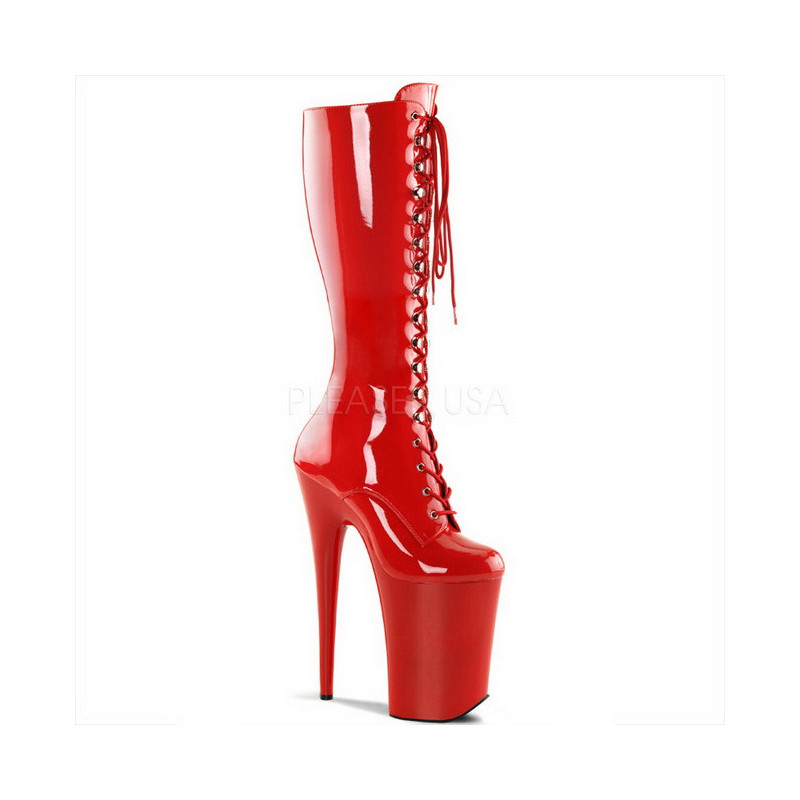 Red Shiny 23 cm Pleaser INFINITY-2020 Platform Knee Boots