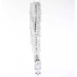 Silver 15 cm DELIGHT exotic overknee boots rhinestone fringes