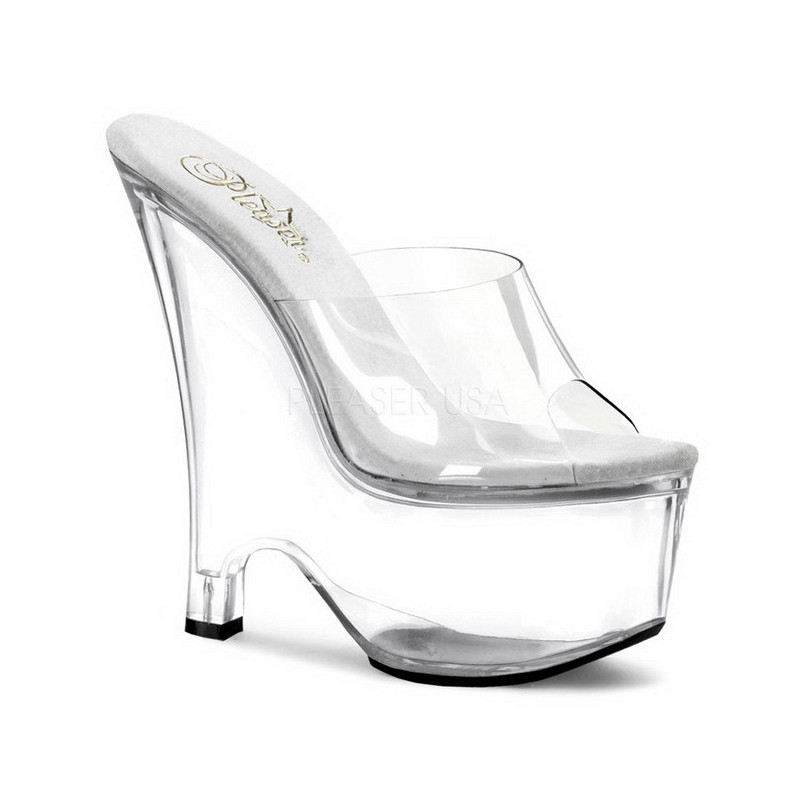 Transparent 16,5 cm Pleaser BEAU-601 Platform Wedge Mules