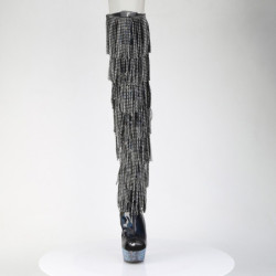 Black 15 cm pole dance exotic overknee boots rhinestone fringes