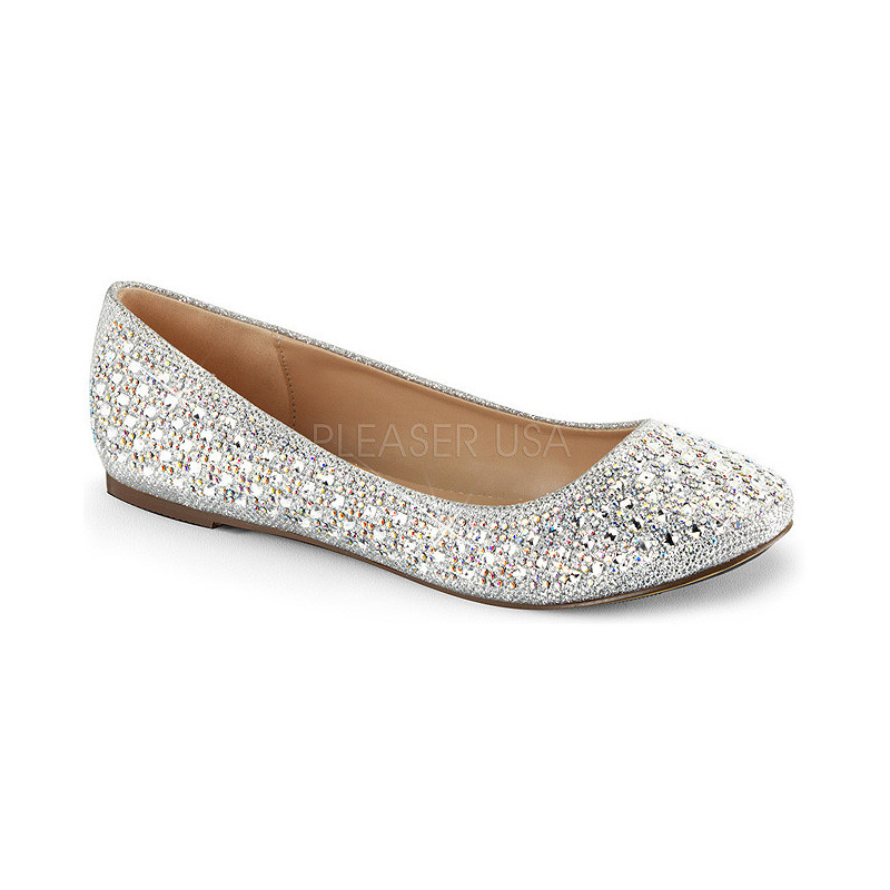 Silver TREAT-06 rhinestone flat ballerinas womens shoes