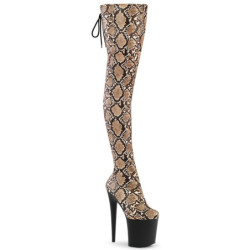 Patent Snake pattern 20 cm 3008SP-BT brown overknee boots with laces