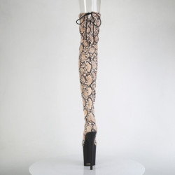 Patent Snake pattern 20 cm 3008SP-BT brown overknee boots with laces