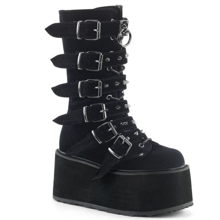 Velvet 9 cm DAMNED-225 calf-high women buckle boots platform black