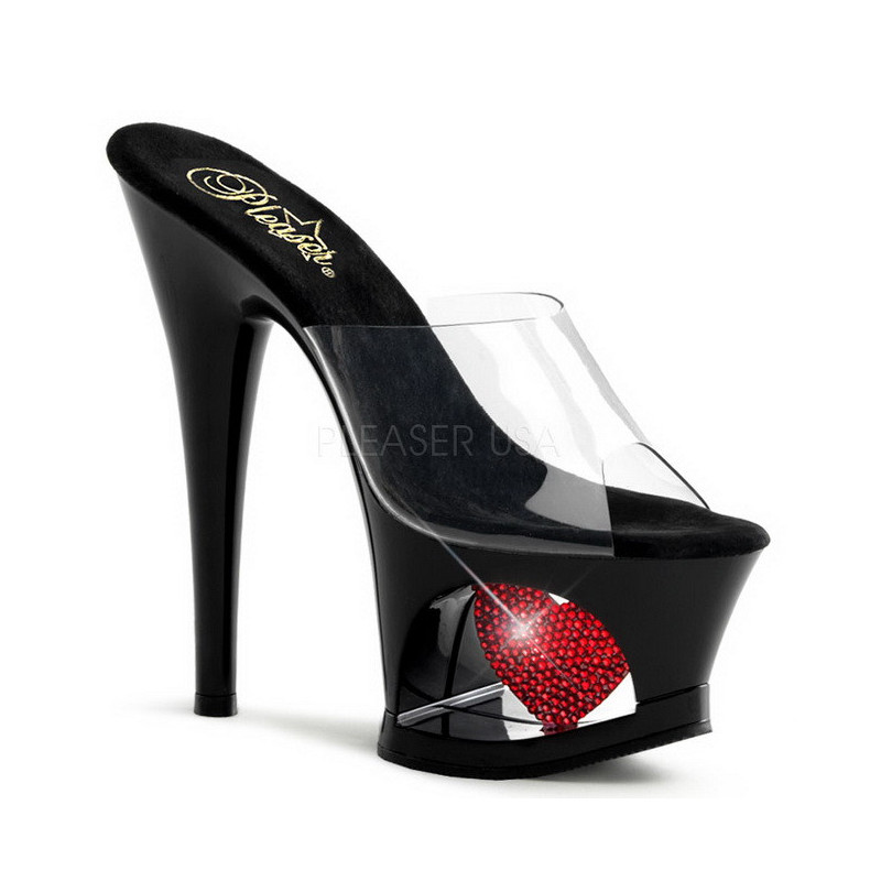 Red Transparent 18 cm Pleaser MOON-701HRS Platform High Mules