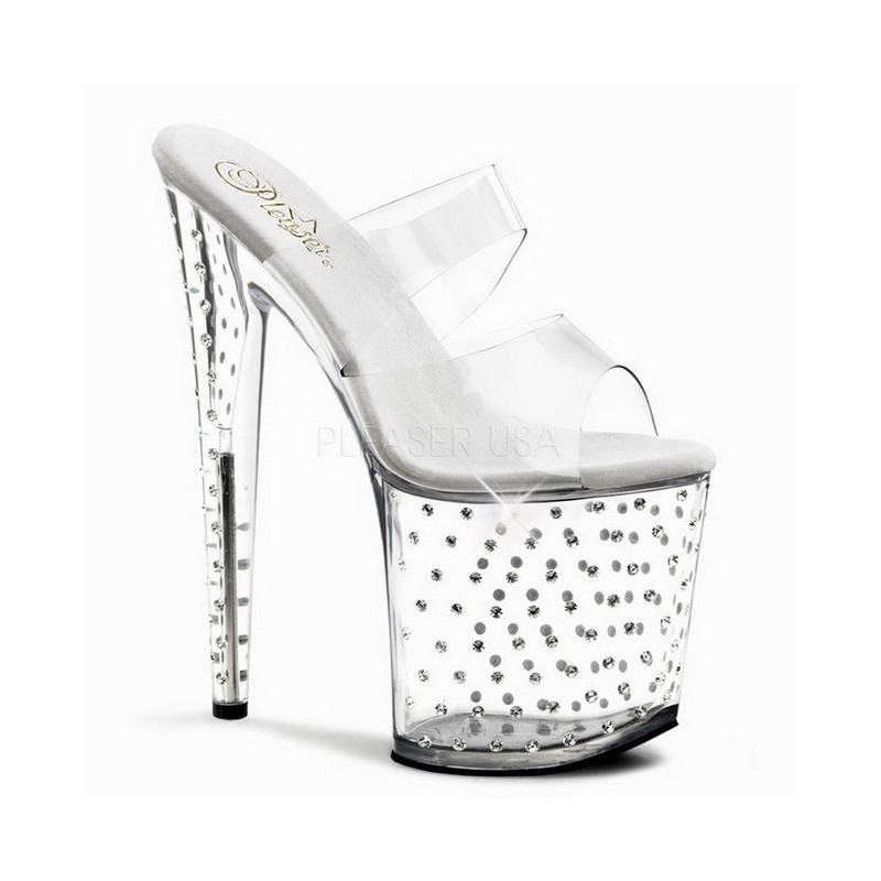 Trasparente 20 cm STARDUST-802 Strass Plateau Mules Alte