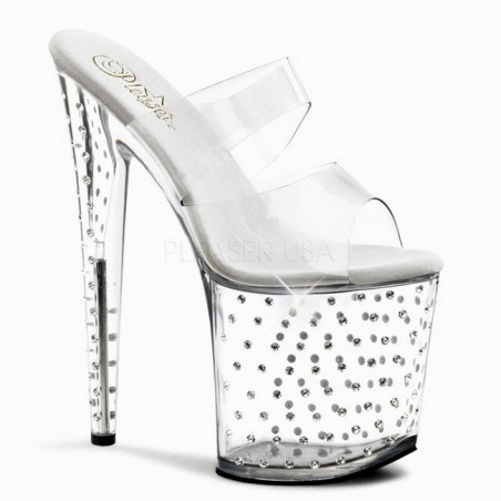 Trasparente 20 cm STARDUST-802 Strass Plateau Mules Alte