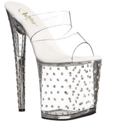 Trasparente 20 cm STARDUST-802 Strass Plateau Mules Alte