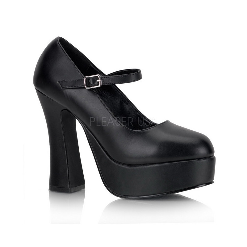 Black Leatherette 13 cm DOLLY-50 Mary Jane Platform Pumps