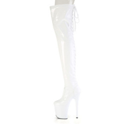Patent 20 cm FLAMINGO-3850 White overknee boots with laces