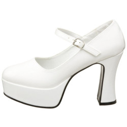 Bianco Vernice 11 cm MARYJANE-50 Mary Jane Plateau Scarpe Décolleté
