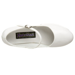 Bianco Vernice 11 cm MARYJANE-50 Mary Jane Plateau Scarpe Décolleté