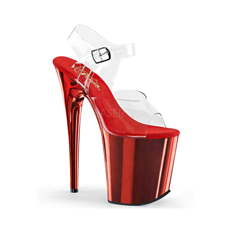 Red 20 cm FLAMINGO-808 Chrome Platform High Heels
