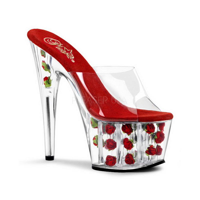 Red Transparent 18 cm ADORE-701FL Platform High Mules