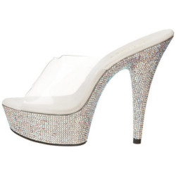 Argento Strass Cristallo 15,5 cm BEJEWELED-601DM Plateau Mules Scarpe