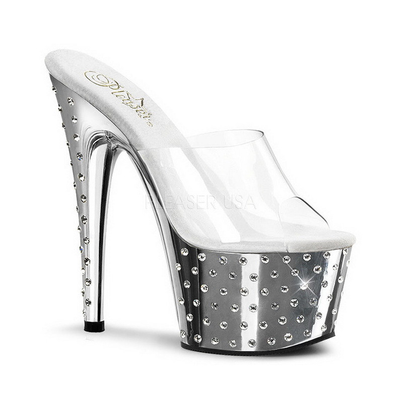 Silver Rhinestone Platform 18 cm STARDUST-701 Women Mules Shoes