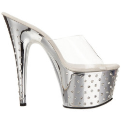 Argento Strass Platform 18 cm STARDUST-701 Ciabattina Tacchi Alti