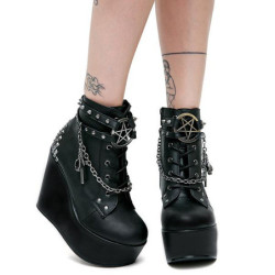 Leatherette 13 cm POISON-101 lolita ankle boots goth wedge platform